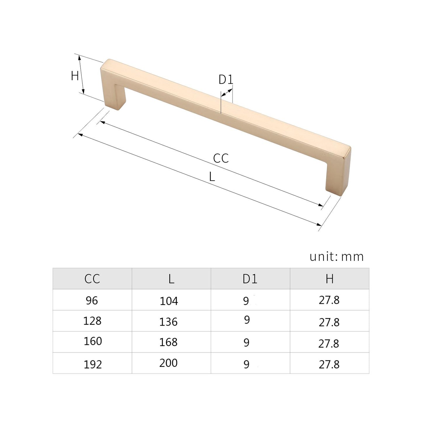 H-21162-160 6-5/16 in. (H-6003) (160 mm) Center-to-Center Cabinet Modern Square Bar Pull Handle