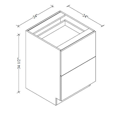 2DB24 European 2-Drawer Base Cabinet 24"Wx34-1/2"Hx24"D