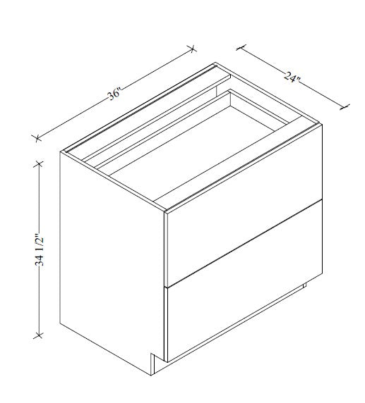 2DB36 European 2-Drawer Base Cabinet 36"Wx34-1/2"Hx24"D