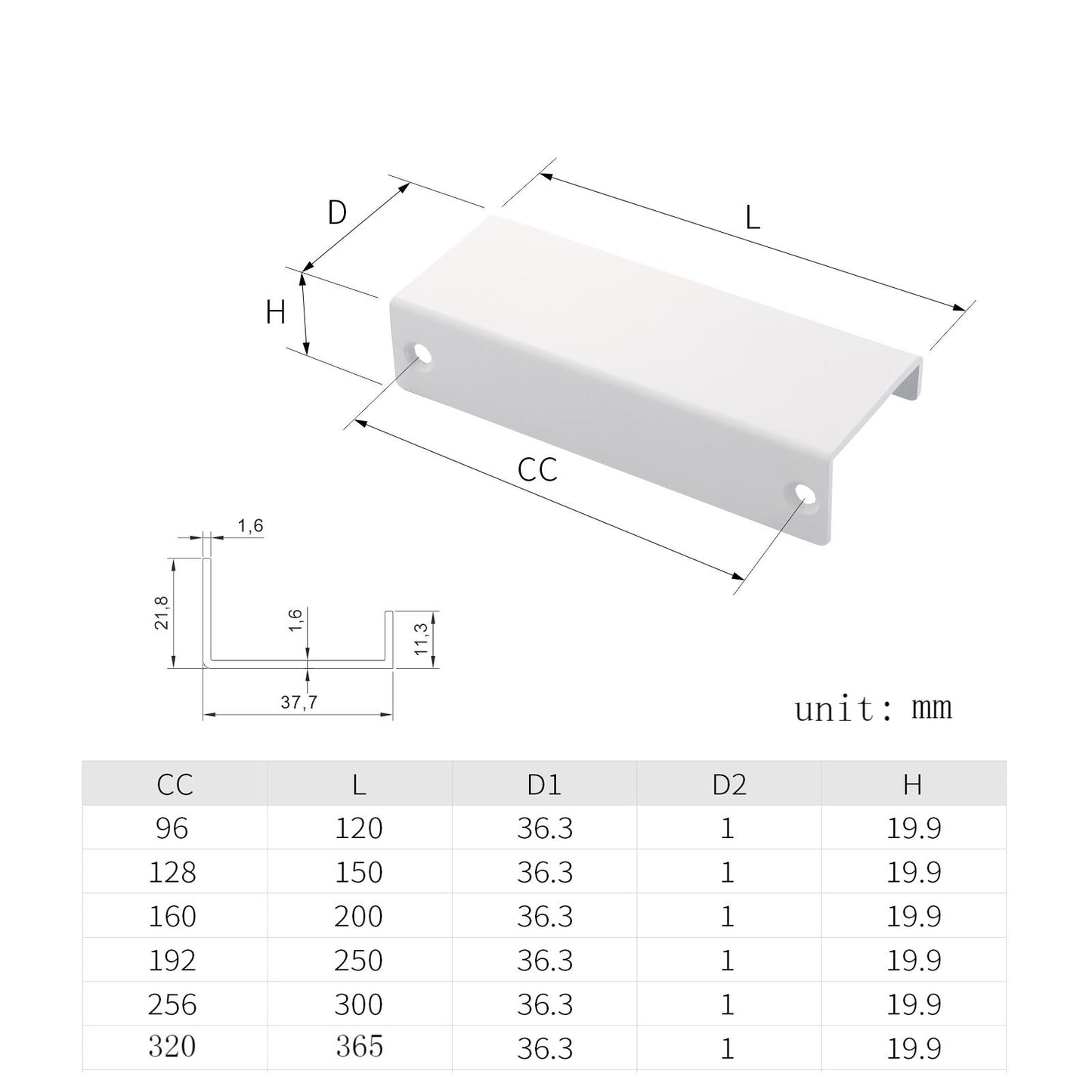 H-4481-160 European Style Cabinet Pull Handle Square Edge