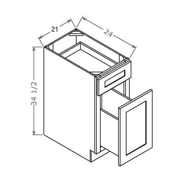 BWBK21 Shaker Style Base Waste Basket Cabinet 21"Wx34-1/2"Hx24"D