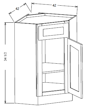 CSB42 Shaker Style Corner Sink Base 21"Wx34-1/2"Hx24"D