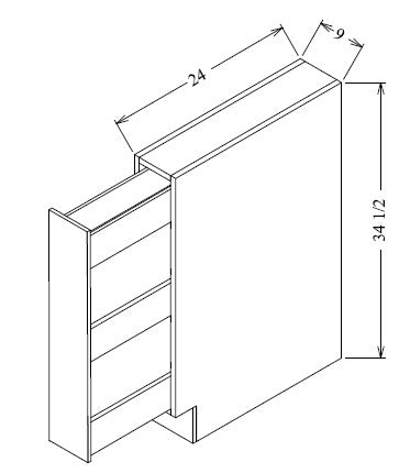 SBP09 Shaker Style Base Spice Rack Cabinet 9"Wx34-1/2"Hx24"D