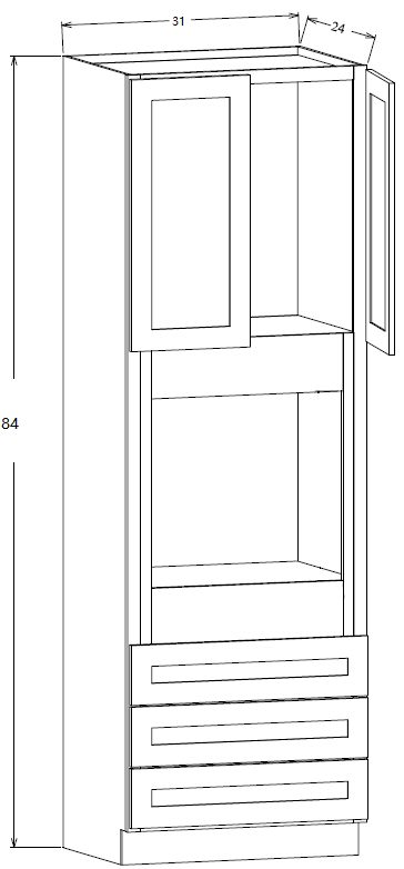 OC3184 Shaker Style Oven Cabinet 31"Wx84"Hx24"D 2 Door 3 Drawers