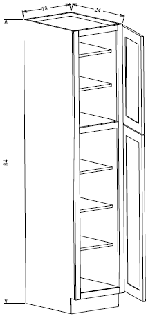 PC1884 Shaker Style Wall Pantry Cabinet 18"Wx84"Hx24"D