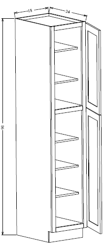 PC1890 Shaker Style Wall Pantry Cabinet 18"Wx90"Hx24"D