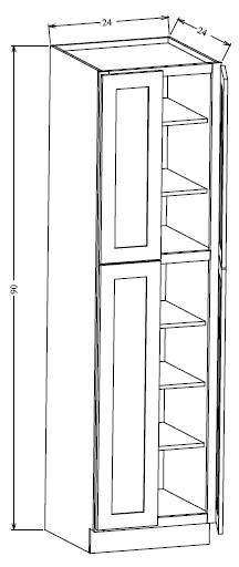 PC2490 Shaker Style Wall Pantry Cabinet 24"Wx90"Hx24"D