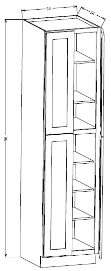 PC2496 Shaker Style Wall Pantry Cabinet 24"Wx96"Hx24"D