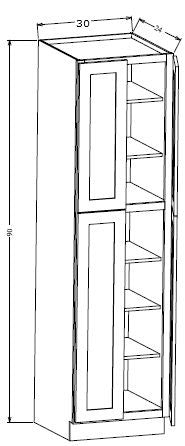 PC3090 Shaker Style Wall Pantry Cabinet 30"Wx90"Hx24"D