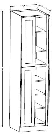 PC3096 Shaker Style Wall Pantry Cabinet 30"Wx96"Hx24"D