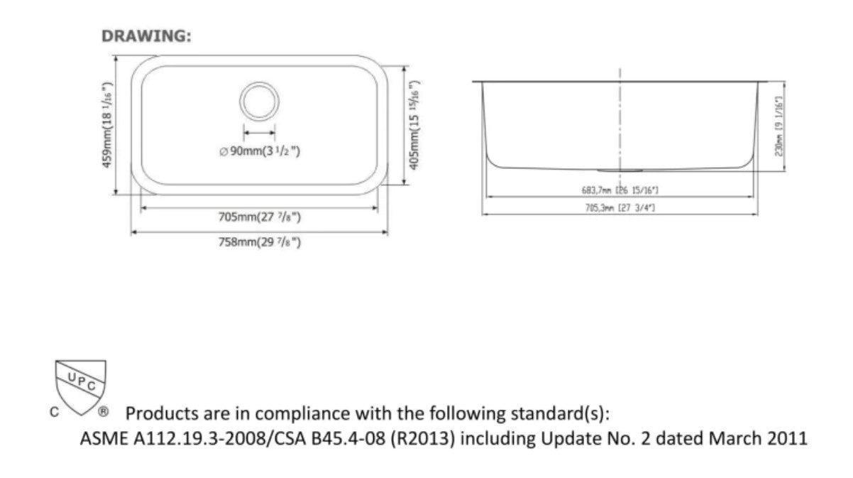 SM3018 16 Gauge (16G) Undermount Single Bowl Stainless Sink