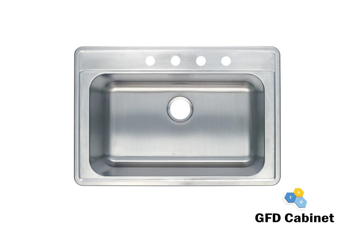 SM560-820-Single 9" 18 Gauge (18G) Deep/20 Gauge 4 holes Drop-In Single Bowl Stainless Steel Sink