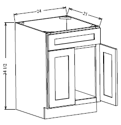 V2421 Shaker Style Cabinet Vanity Base 24"Wx34-1/2"Hx21"D