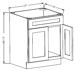 V2721 Shaker Style Cabinet Vanity Base 27"Wx34-1/2"Hx21"D
