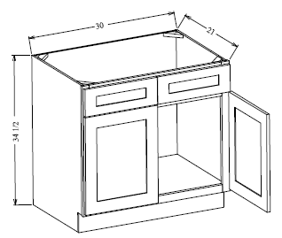 V3021 Shaker Style Vanity Base Cabinet 30"Wx34-1/2"Hx21"D