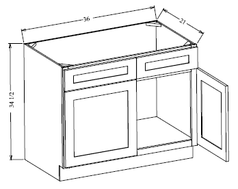 V3621 Shaker Style Vanity Base Cabinet 36"Wx34-1/2"Hx21"D