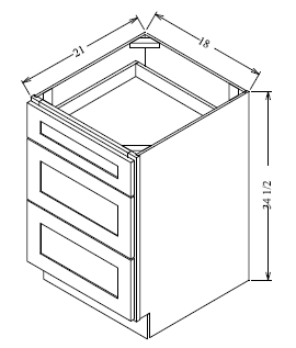 VDB1821 Shaker Style Cabinet Vanity 3-Drawer Base 18"Wx34-1/2"Hx21"D