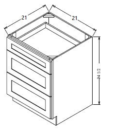 VDB2121 Shaker Style Cabinet Vanity 3-Drawer Base 21"Wx34-1/2"Hx21"D