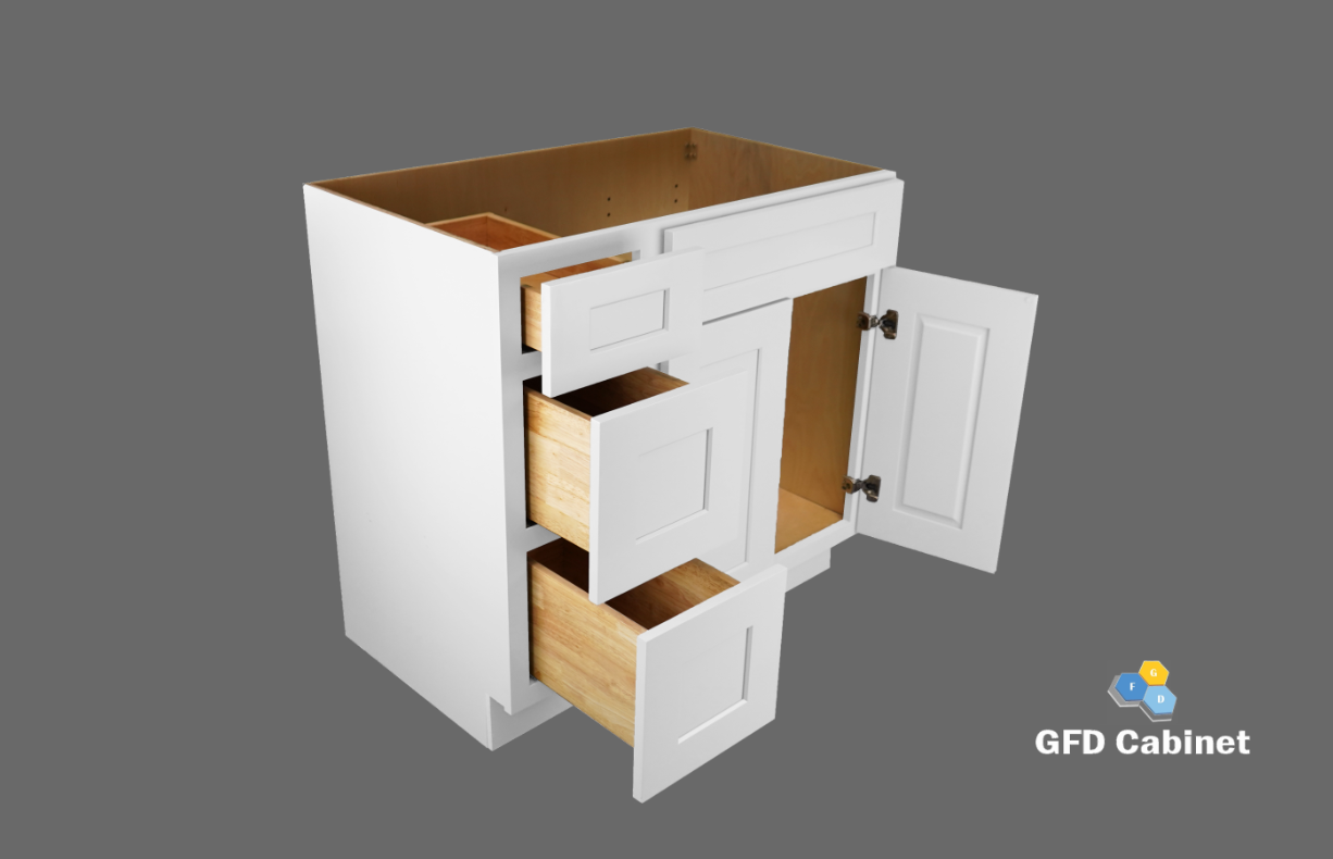 VDB3021L Shaker Style Cabinet Vanity Sink 3-Drawers Left Side Drawer 30"Wx34-1/2"Hx21"D