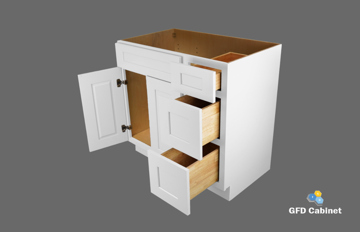 VDB3621R Shaker Style Vanity Sink 3-Drawers Cabinet Right Side Drawer 36"Wx34-1/2"Hx21"D