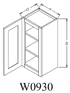 W0930 Shaker Style Wall Cabinet 9"Wx30"Hx12"D