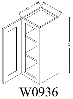 W0936 Shaker Style Wall Cabinet 9"Wx36"Hx12"D