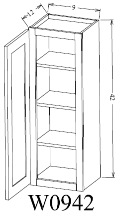 W0942 Shaker Style Wall Cabinet 9"Wx42"Hx12"D
