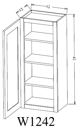 W1242 Shaker Style Wall Cabinet 12"Wx42"Hx12"D