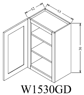 W1530GD Shaker Style Wall Cabinet With Glass Door 15"Wx30"Hx12"D