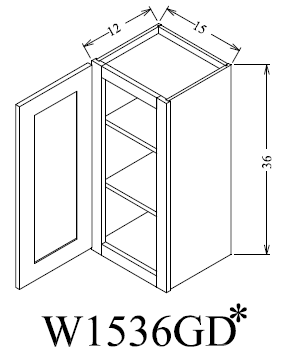 W1536GD Shaker Style Wall Cabinet With Glass Door 15"Wx36"Hx12"D