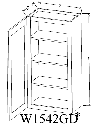 W1542GD Shaker Style Wall Cabinet With Glass Door 15"Wx42"Hx12"D