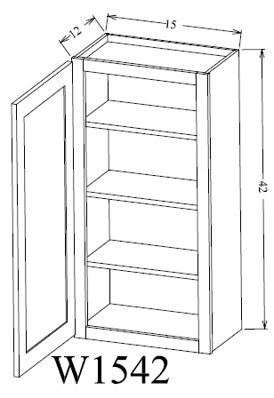 W1542 Shaker Style Wall Cabinet 15"Wx42"Hx12"D