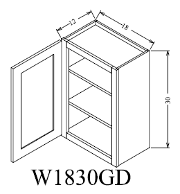 W1830GD Shaker Style Wall Cabinet With Glass Door 18"Wx30"Hx12"D