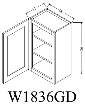 W1836GD Shaker Style Wall Cabinet With Glass Door 18"Wx36"Hx12"D