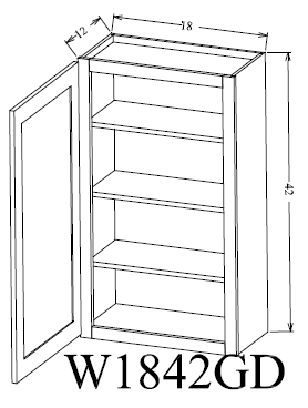 W1842GD Shaker Style Wall Cabinet With Glass Door 18"Wx42"Hx12"D