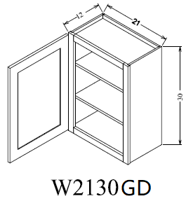 W2130GD Shaker Style Wall Cabinet With Glass Door 21"Wx30"Hx12"D