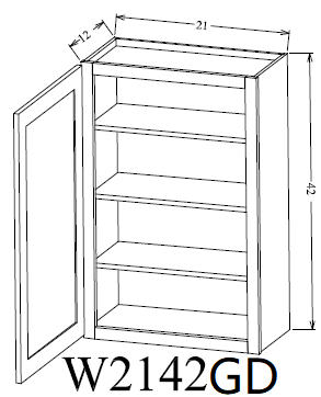 W2142GD Shaker Style Wall Cabinet With Glass Door 21"Wx42"Hx12"D