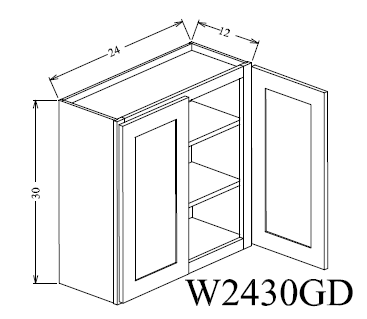 W2430GD Shaker Style Wall Cabinet With Glass Door 24"Wx30"Hx12"D