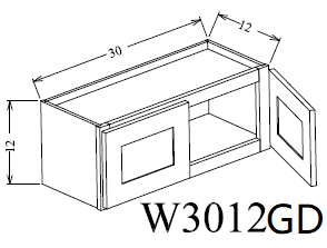 W3012GD Shaker Style Wall Cabinet With Glass Door 30"Wx12"Hx12"D