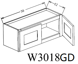 W3018GD Shaker Style Wall Cabinet With Glass Door 30"Wx18"Hx12"D