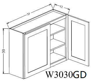 W3030GD Shaker Style Wall Cabinet With Glass Door 30"Wx30"Hx12"D