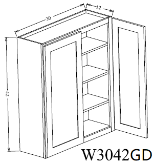 W3042GD Shaker Style Wall Cabinet With Glass Door 30"Wx42"Hx12"D