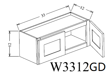 W3312GD Shaker Style Wall Cabinet With Glass Door 33"Wx12"Hx12"D