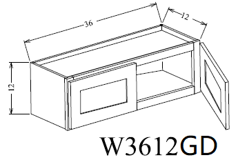 W3612GD Shaker Style Wall Cabinet With Glass Door 36"Wx12"Hx12"D