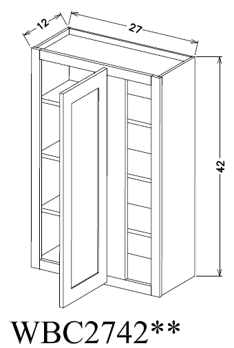 WBC2742 Shaker Style Wall Blind Corner Cabinet 27"Wx42"Hx12"D