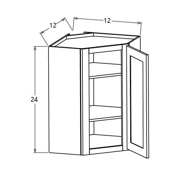 WDC2412GD Shaker Style Wall Diagonal Corner Cabinet With Glass Door 24"Wx12"Hx12"D