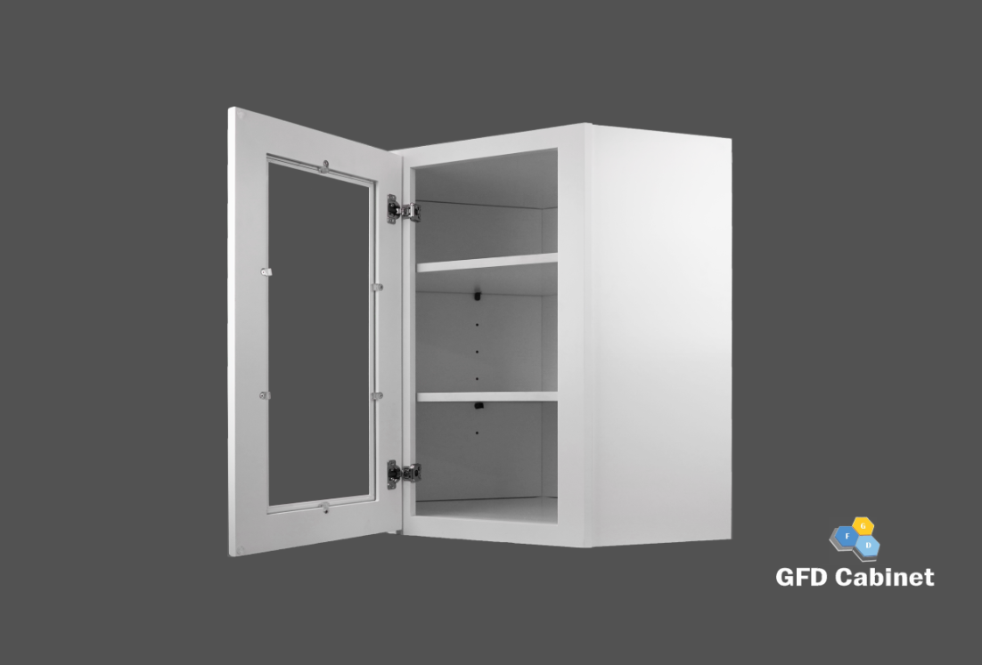 WDC2412GD Shaker Style Wall Diagonal Corner Cabinet With Glass Door 24"Wx12"Hx12"D