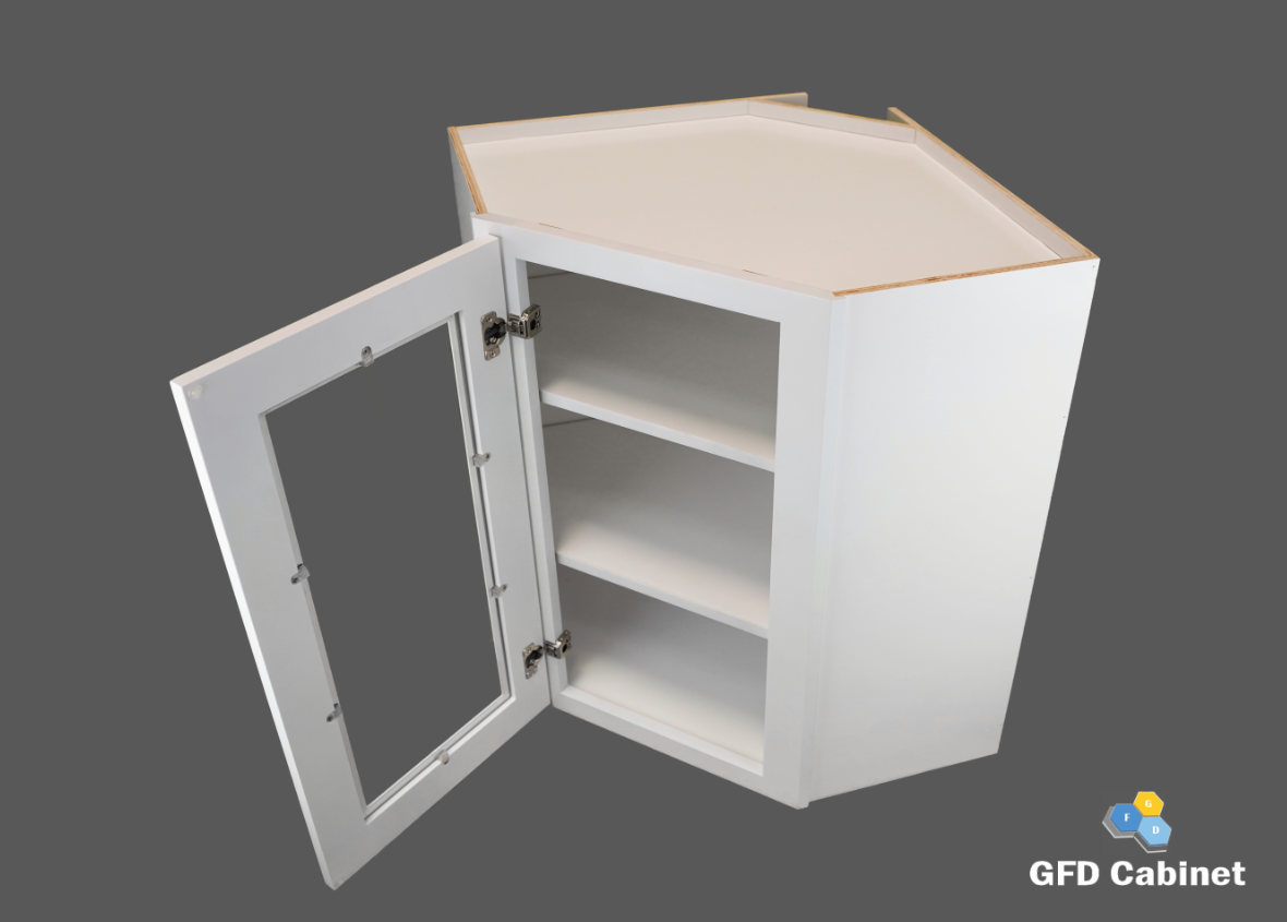 WDC2412GD Shaker Style Wall Diagonal Corner Cabinet With Glass Door 24"Wx12"Hx12"D