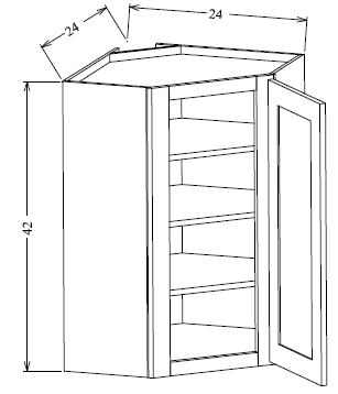 WDC2442GD Shaker Style Wall Diagonal Corner Cabinet With Glass Door 24"Wx42"Hx12"D