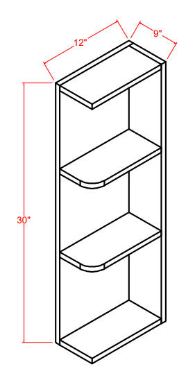 WES0930 Shaker Style Wall Cabinet Wall End Shelf 9"Wx30"Hx12"D
